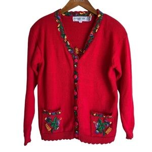 Vintage 90s Heavily Embroidered Floral Cardigan Folk Art Cottagcore Prairie S